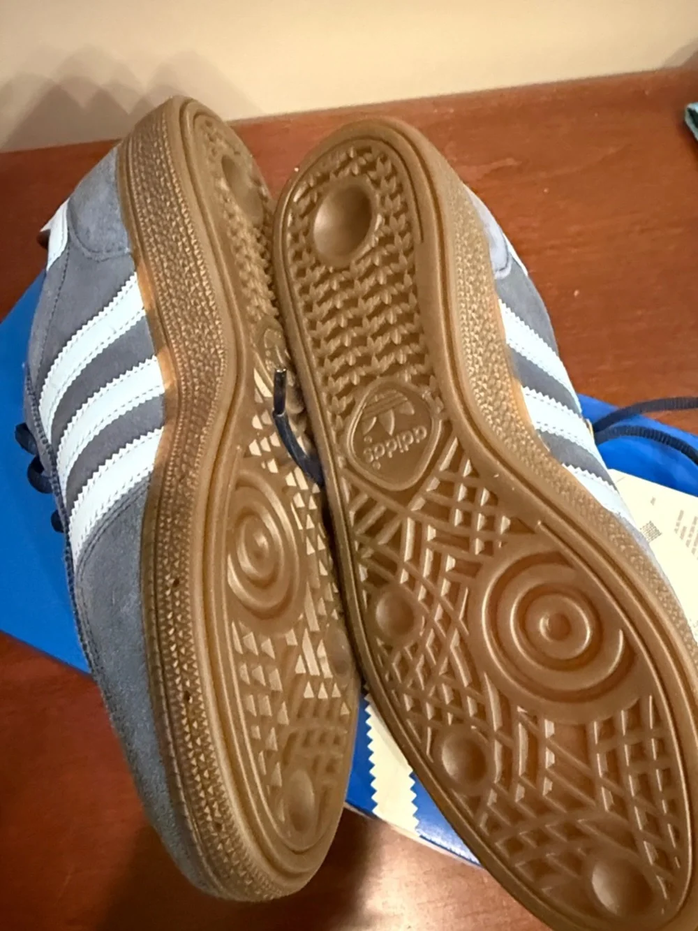 Adidas Handball Spezial Blue Suede Casual Sneakers with Light Blue Stripes - Picture 6 of 9